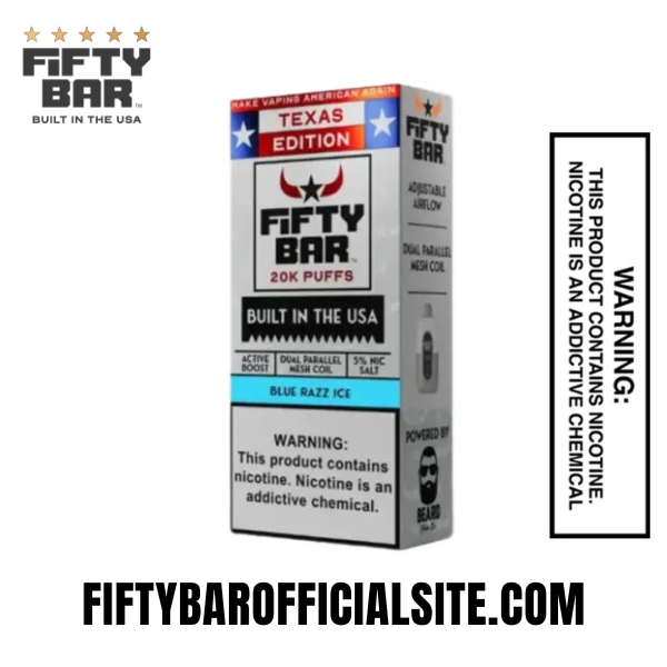 Blue Razz Ice Texas X Fifty Bar 20k Puffs Disposable Vape