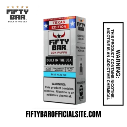 Blue Razz Ice Texas X Fifty Bar 20k Puffs Disposable Vape