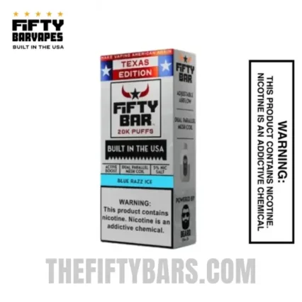 Blue Razz Ice Texas X Fifty Bar 20k Puffs Disposable Vape