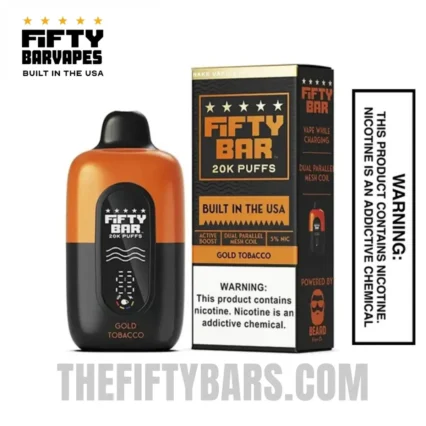 Gold Tobacco Fifty Bar V2 20K Puffs Disposable Vape