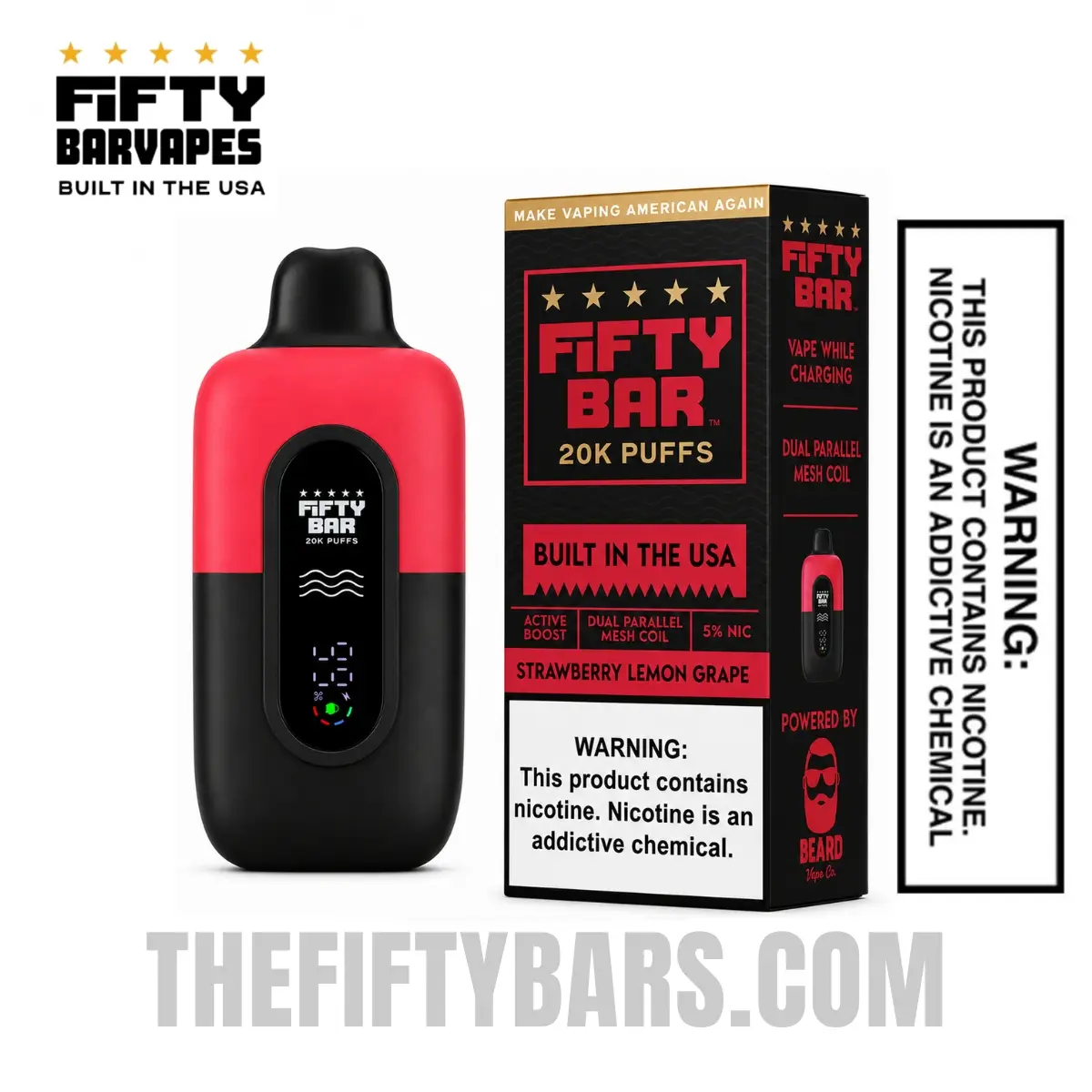 Strawberry Lemon Grape Fifty Bar V2 20K Puffs Disposable Vape
