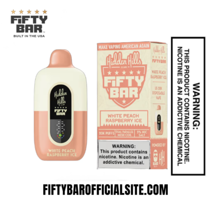 White Peach Raspberry Ice Hidden Hills X Fifty Bar 20K Puffs Disposable Vape